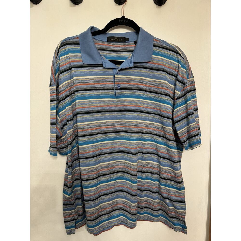 Bugatchi Uomo Polo Shirt Mens Large Mercerized Egyptian Colorful Striped